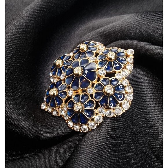 Vintage Jacqueline Kennedy Camrose & Kross JBK Vintage Gold-Tone Blue Brooch - Picture 4 of 8